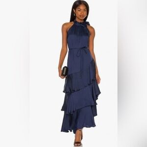 Elegant Navy Blue Halter Dress